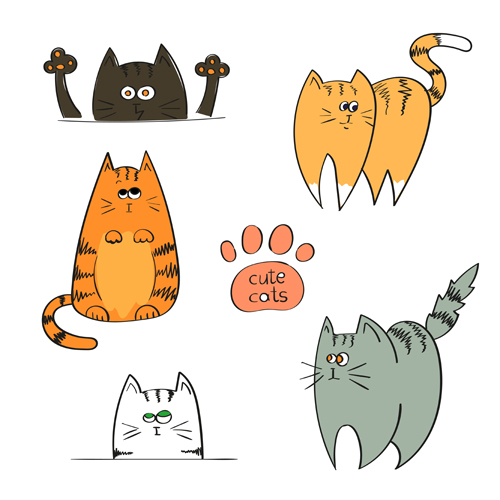 Funny doodle cats vector material 04 funny doodle cats   