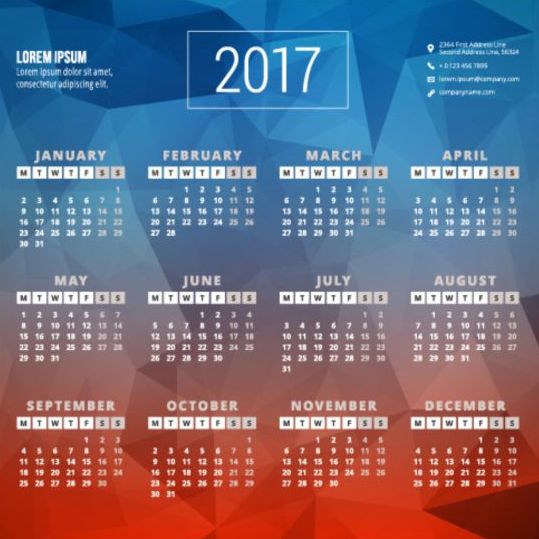 2017 Calendar with polygonal vectors polygonal calendar 2017   