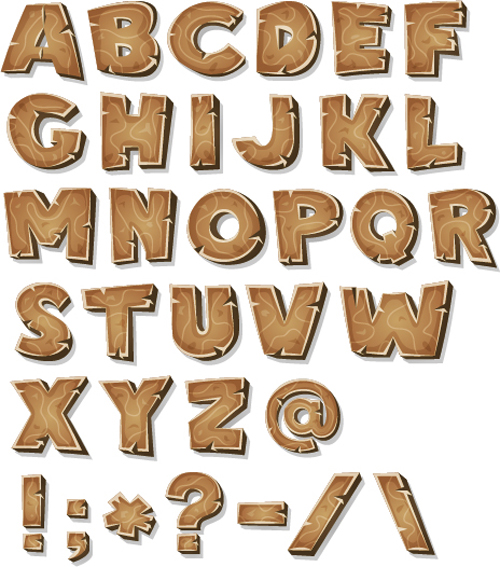 Wood texture alphabet with sign vector wood texture alphabet   