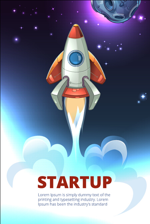 Rocket startup design background vector 02 startup rocket design background   