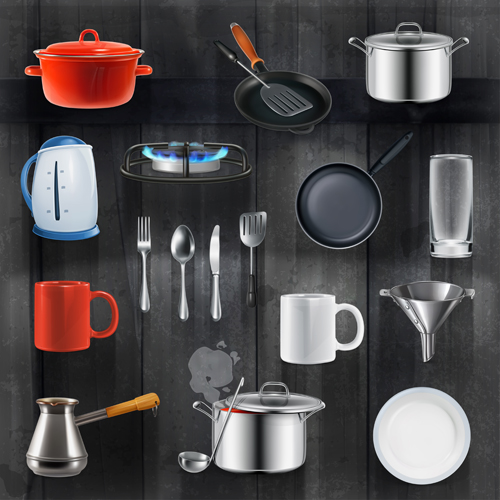 Kitchen utensils design elements vector set 02 utensils kitchen elements design   