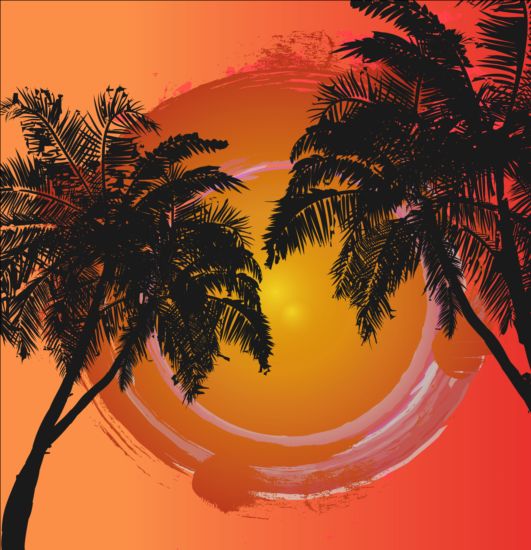 Palm trees background with summer sun vector trees sun summer Palm background   