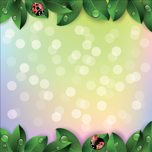 ladybug and leaves border with halation background vector leaves ladybug halation border background   