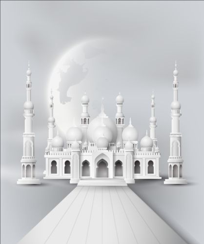 White mosque with moon background vector white mosque moon background   