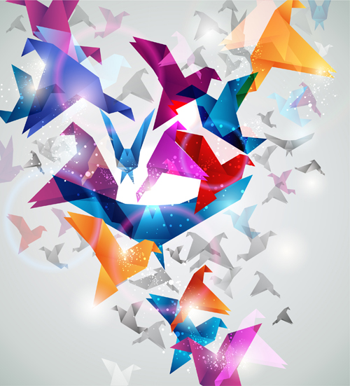 Colorful origami birds vector 02 origami colorful birds   