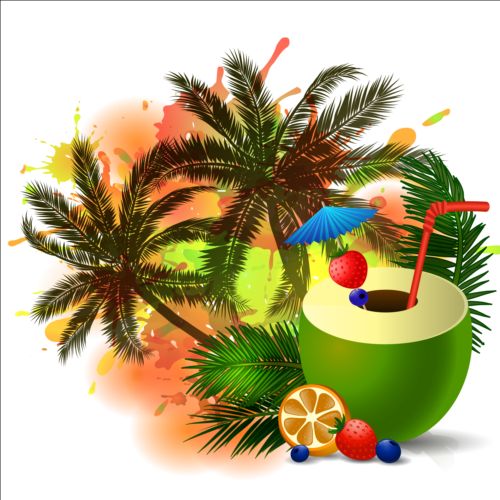 Coconut and palm trees background vector 03 trees Palm coconut background   