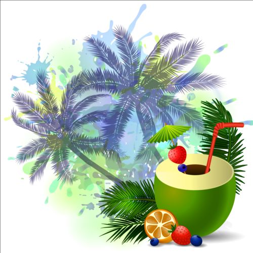 Coconut and palm trees background vector 02 trees Palm coconut background   