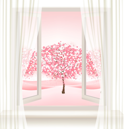 Pink tree with window vector background window tree pink background   