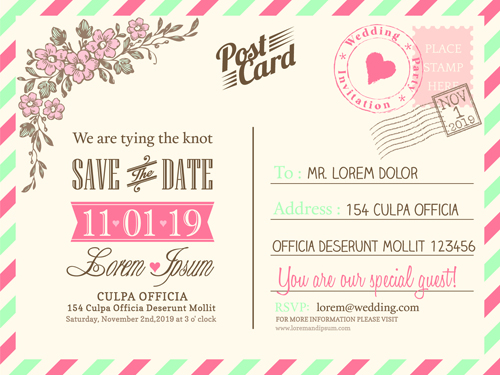 Wedding invitations postcard design graphic vector 05 wedding postcard invitation   