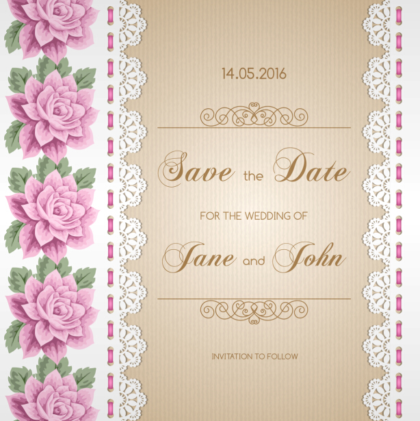 Wedding invitation card with flower vintage vector 04 wedding vintage invitation flower card   