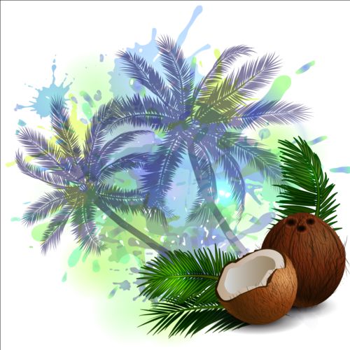 Coconut and palm trees background vector 01 trees Palm coconut background   