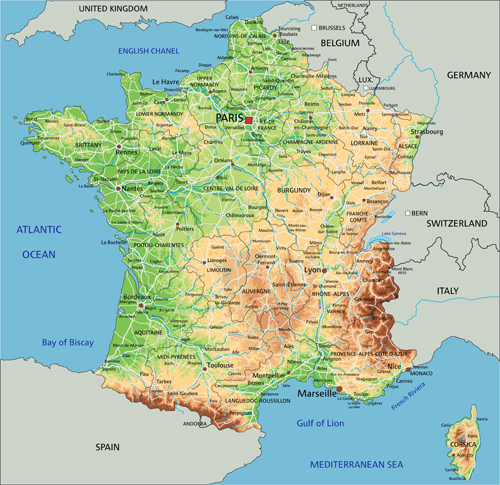 France physical map vector graphics physical map france   