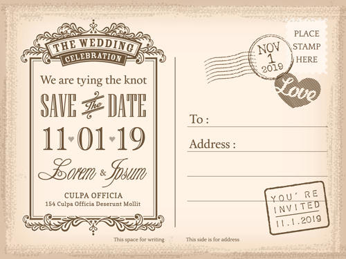 Wedding invitations postcard design graphic vector 04 wedding postcard invitation   
