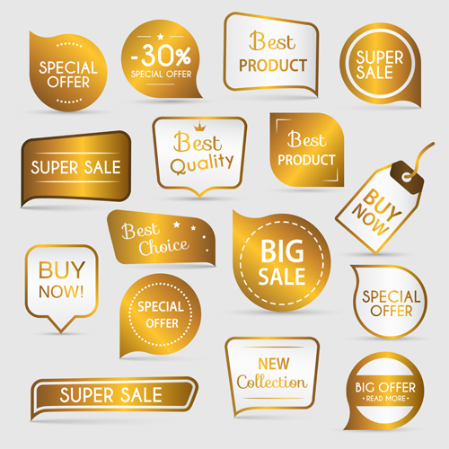 Golden sale labels with tags vector tags sale labels golden   