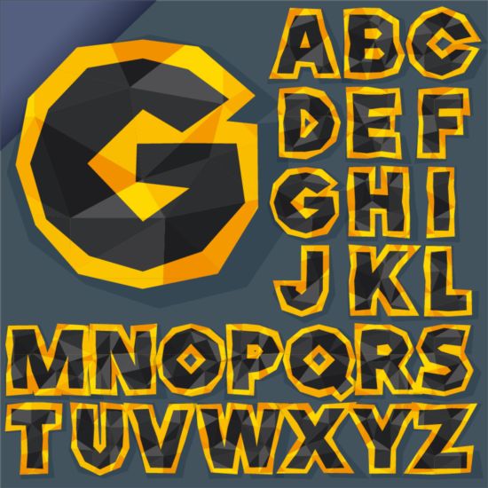 Golden with black alphabet and geometric shapes vector shapes golden geometric black alphabet   
