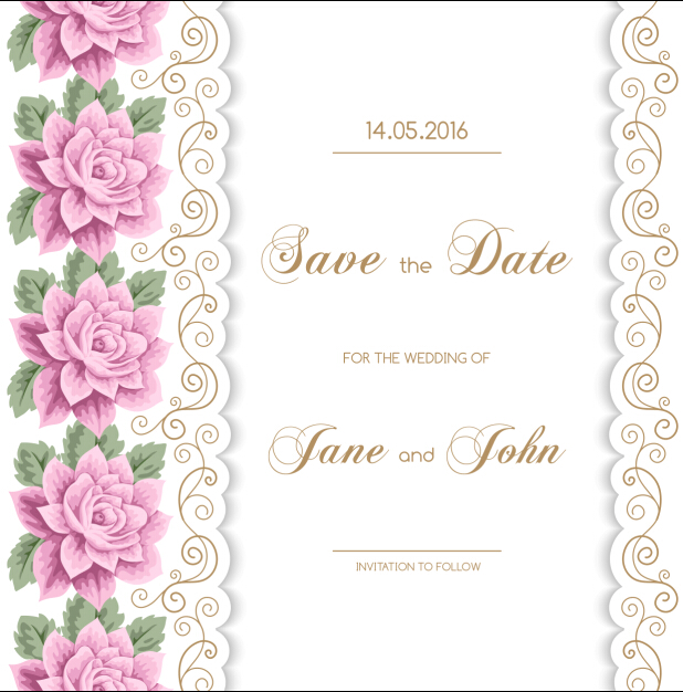 Wedding invitation card with flower vintage vector 01 wedding invitation flower card   