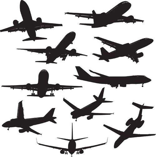 Silhouette aircraft set vector 02 silhouette aircraft   