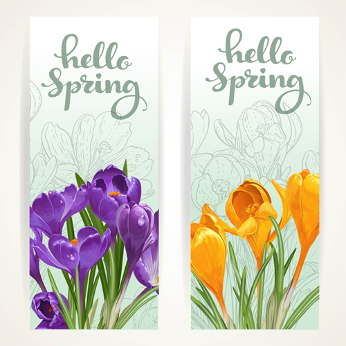 Yellow with purple flower banners vector 03 yellow purple flower banners   