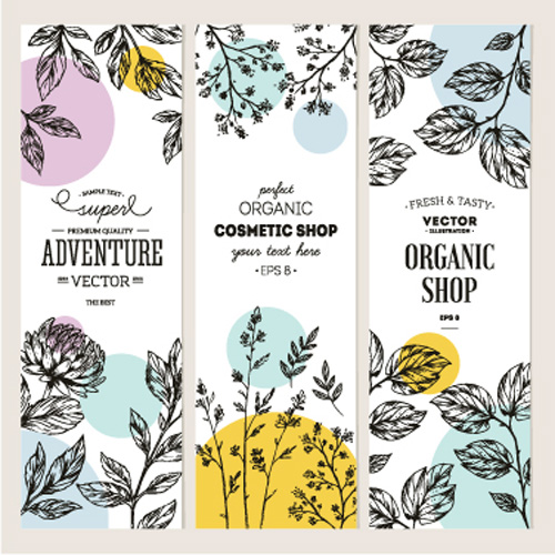 Hand drawn floral banners vectors illustration 01 illustr hand floral drawn banners   