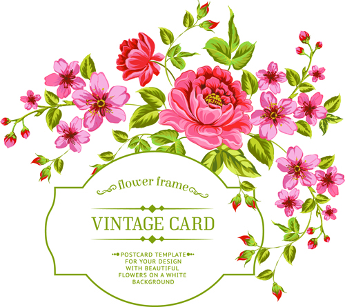 Vintage flowers with frame card vector 01 vintage frame flowers card vector card   