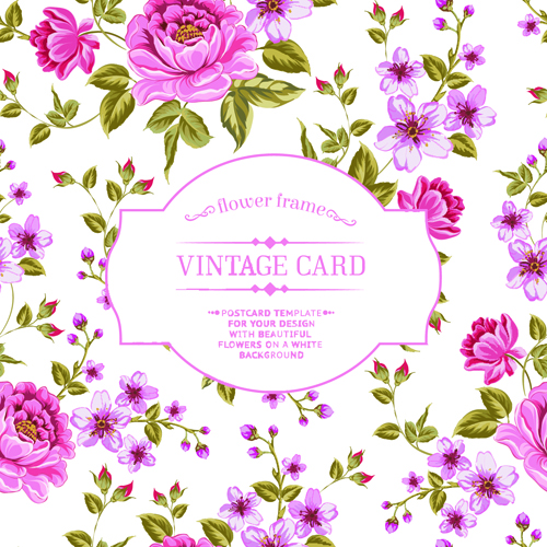 Vintage flowers with frame card vector 02 vintage flowers flower card vector card   