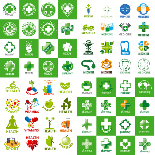 Medical with pharmacy and health logos vector set pharmacy medical logos health   
