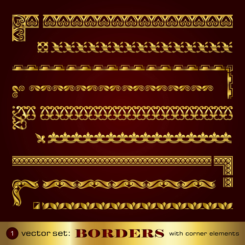 Golden border and corner decorative elements vector 01 golden elements element decorative corner border   