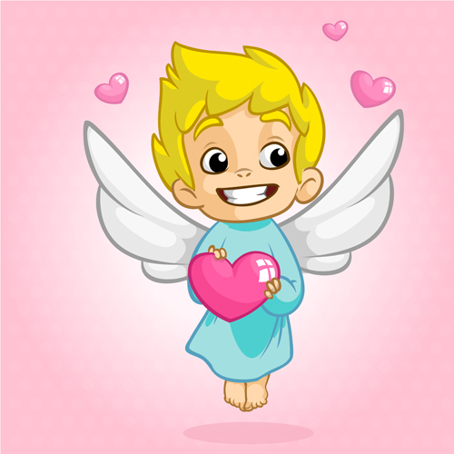 Cartoon cupid with pink heart vector 02 pink heart cupid cartoon   