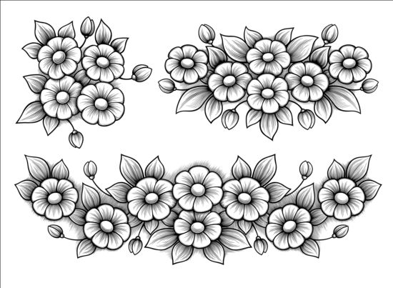Flowers engraving vectors material flowers engraving   