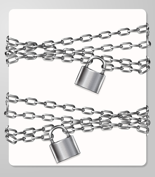 Metal chain and padlock with white background vector white padlock metal chain background   