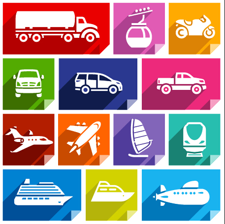 Various transport icons set vector 02 Various transport icons icon   