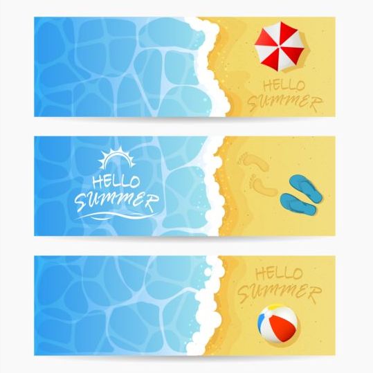 Beach summer banners vector material summer beach banners   