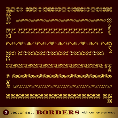 Golden border and corner decorative elements vector 03 golden elements element decorative decor corner border   