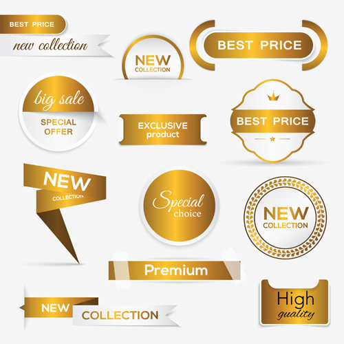 Golden labels and banners vector 01 labels golden banners   