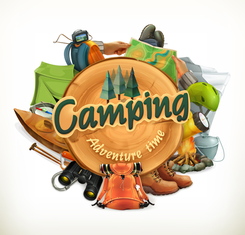 Retro camping labels vectors 01 Retro font labels camping   