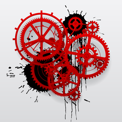 Red gear wheels with grunge background vector wheels red grunge gear background   