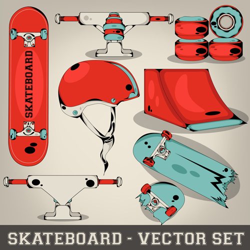 Skateboard elements design vector set skateboard elements element   