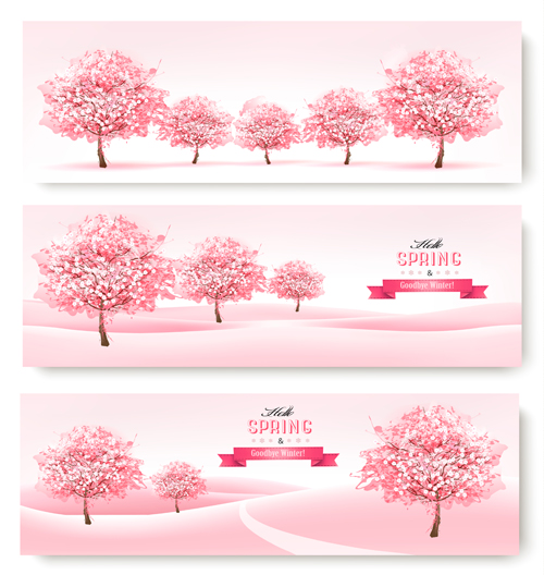 Spring tree with pink tree vector material tree spring pink   