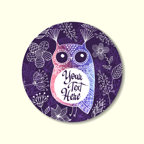 Floral owl card vector 04 owl floral card   