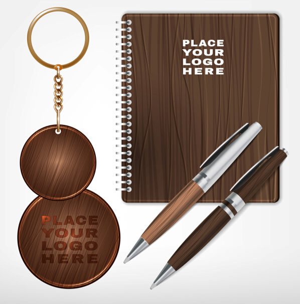 Notebook with keychain and pen vector design 01 with pen notebook keychain design   
