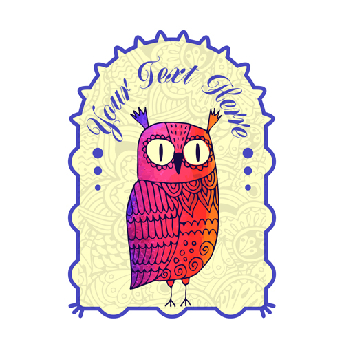 Floral owl card vector 03 owl floral card   