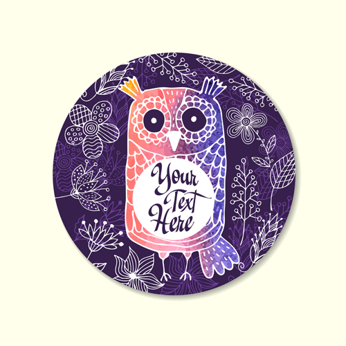 Floral owl card vector 01 owl floral card   