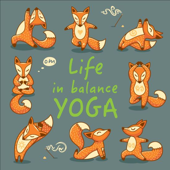 Foxes with yoga card vector 01 yoga Foxes card   