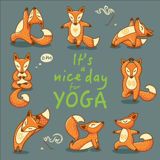 Foxes with yoga card vector 07 yoga Foxes card   