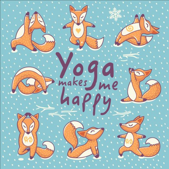 Foxes with yoga card vector 06 yoga Foxes card   