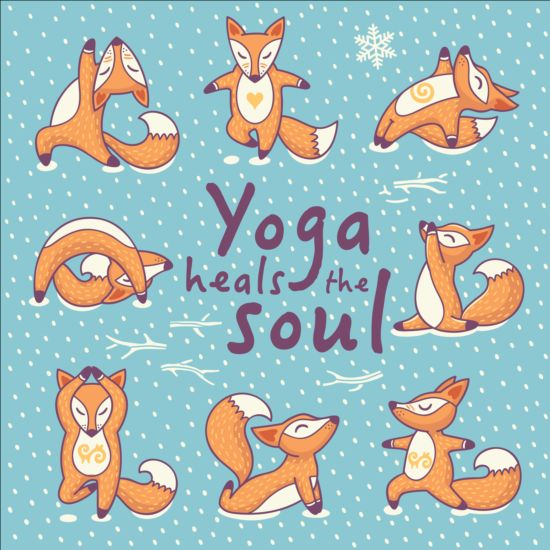 Foxes with yoga card vector 05 yoga Foxes card   