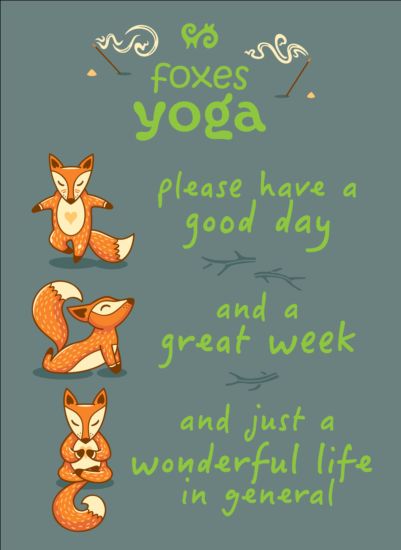 Foxes with yoga card vector 04 yoga Foxes card   