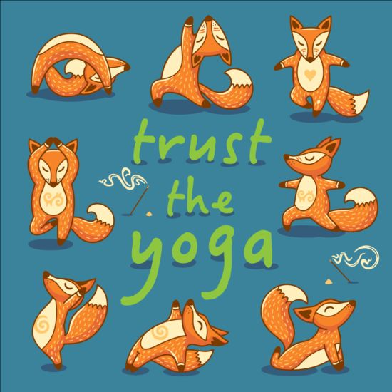 Foxes with yoga card vector 03 yoga Foxes card   