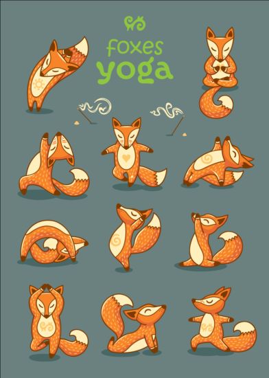 Foxes with yoga card vector 02 yoga Foxes card   