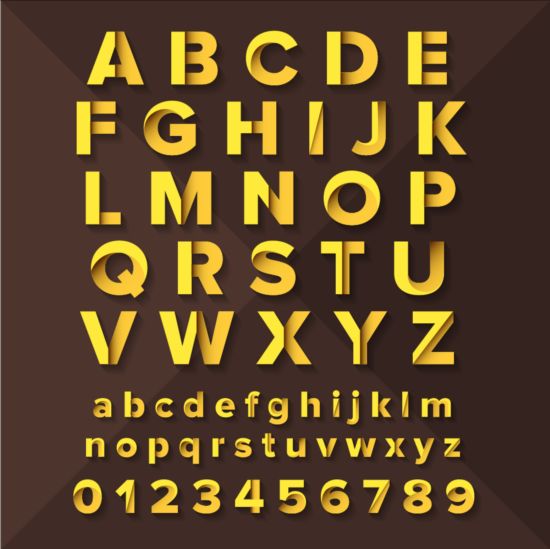 Gold paper alphaber with numbers vector paper numbers gold alphaber   